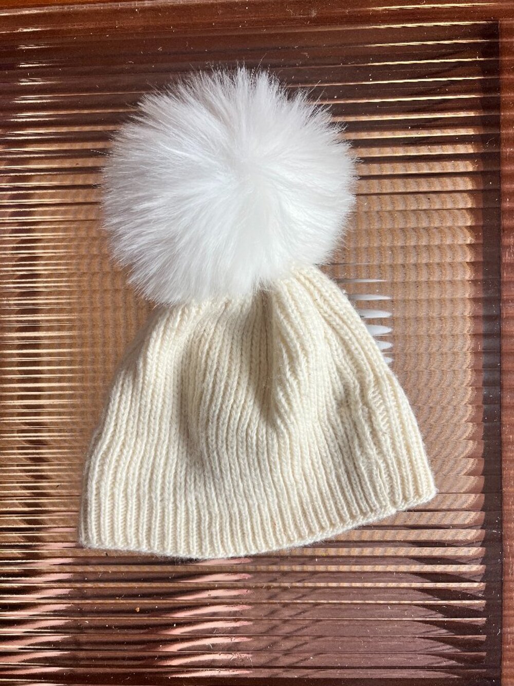 Sandro Paris Cream Ribbed Beanie with Pom